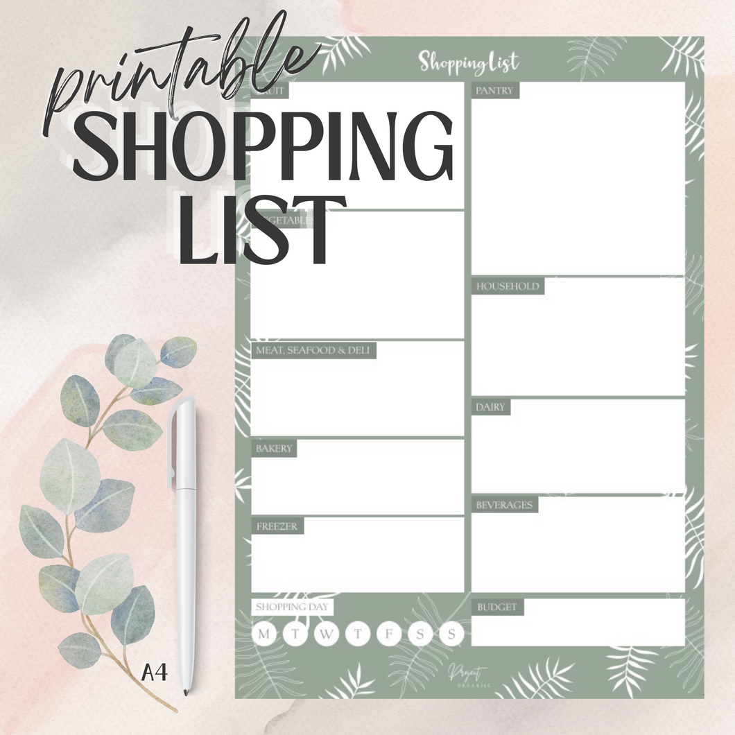 Digital & Printable Shopping List Planner